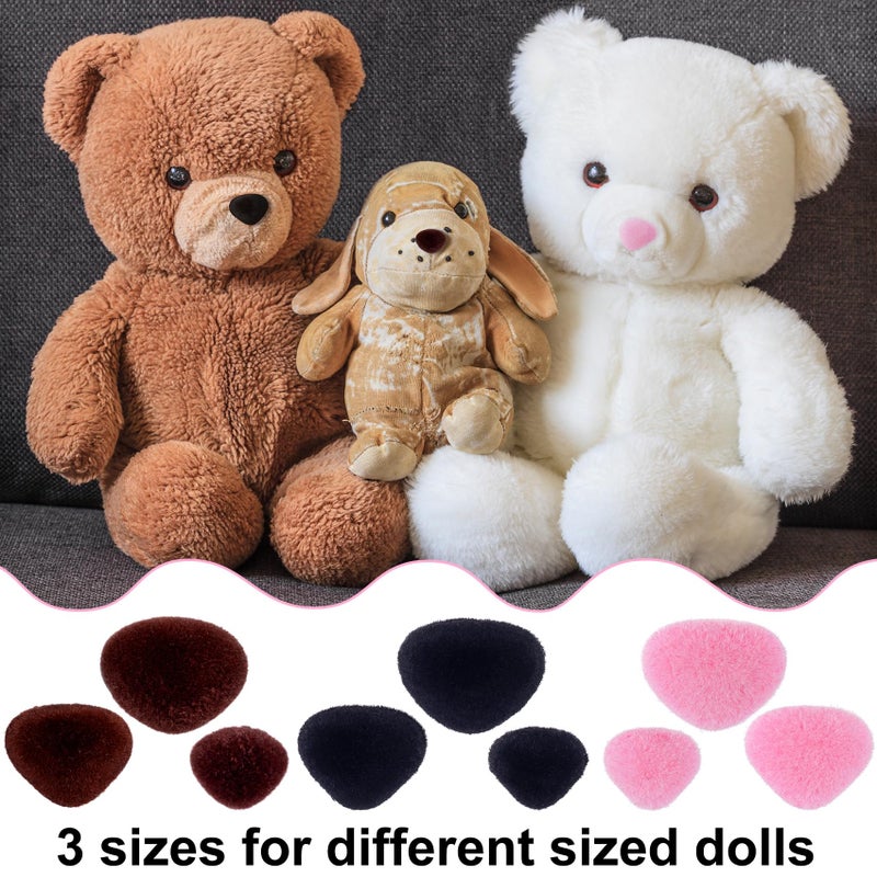 CustomyLife 36pcs Safety Noses for Amigurumi, 3 Sizes Plastic Craft Doll Noses with Washers, Flocking Stuffed Noses for Crochet Puppet Plush Toy Accessories- Black & Pink & Brown - Image 4